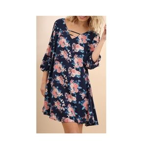 Side Slit Arm Floral Spring Dress